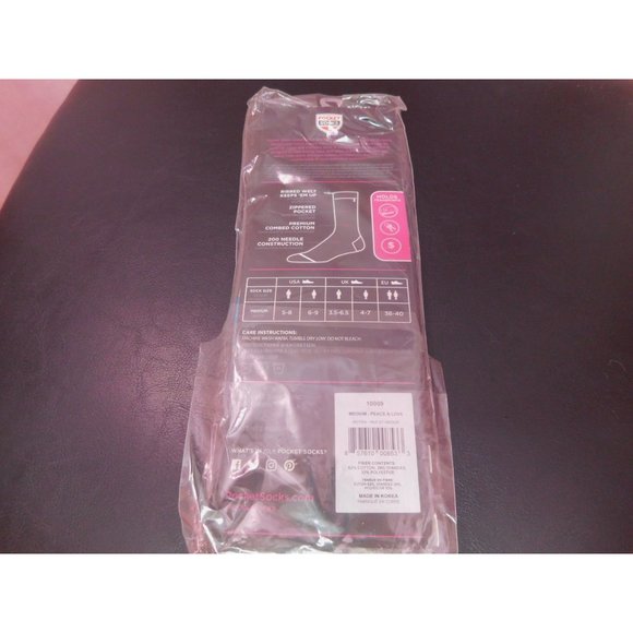 NWT Pocket Socks Crew Socks Medium 6 to 9 Peace Sign Hidden Zipper - Picture 4 of 6